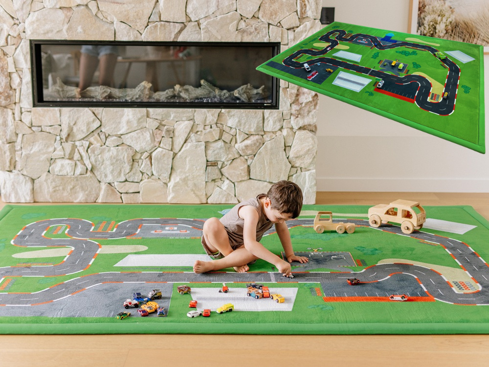Race Track Relax Mat By Muscle Mat - Kids Car Play Mat